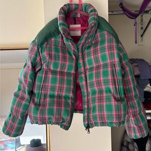 Moncler Green and Pink Plaid Jacket